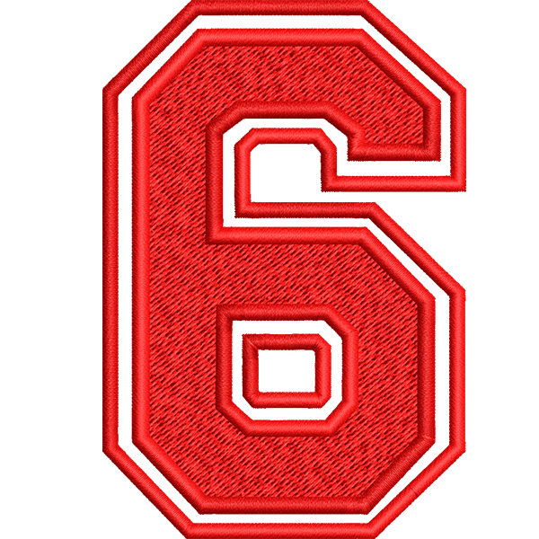 Red Six Number Embroidery Design