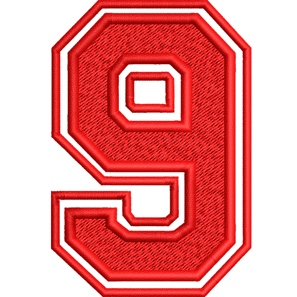 Red Nine Number Embroidery Design