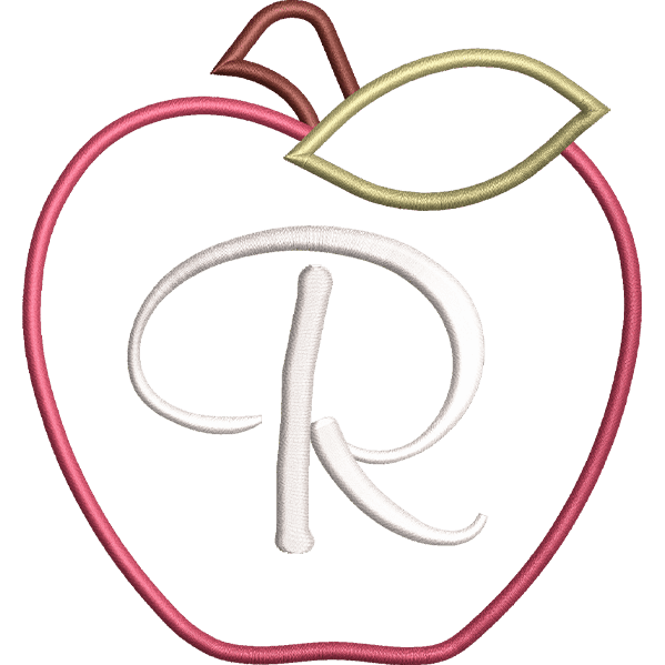 Red Outlined Apple Embroidery Design