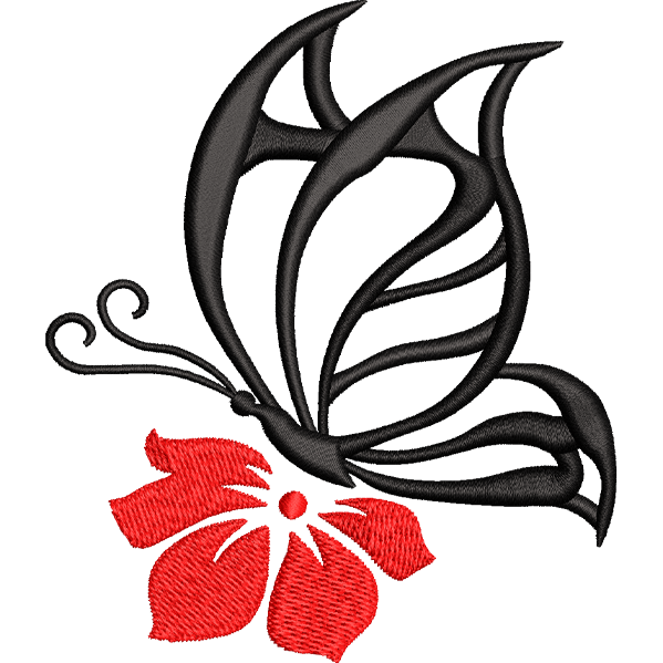 Butterfly On Flower Embroidery Design