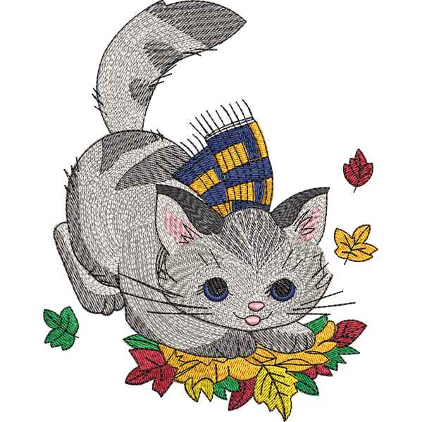 Cat Playing With Leaves Design