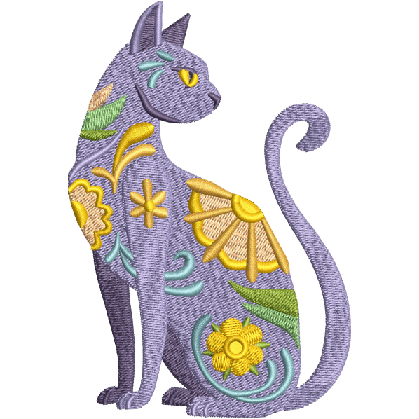 Purple Cat Embroidery Design