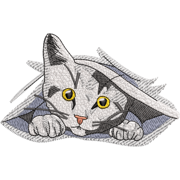 Hiding Cat Embroidery Design