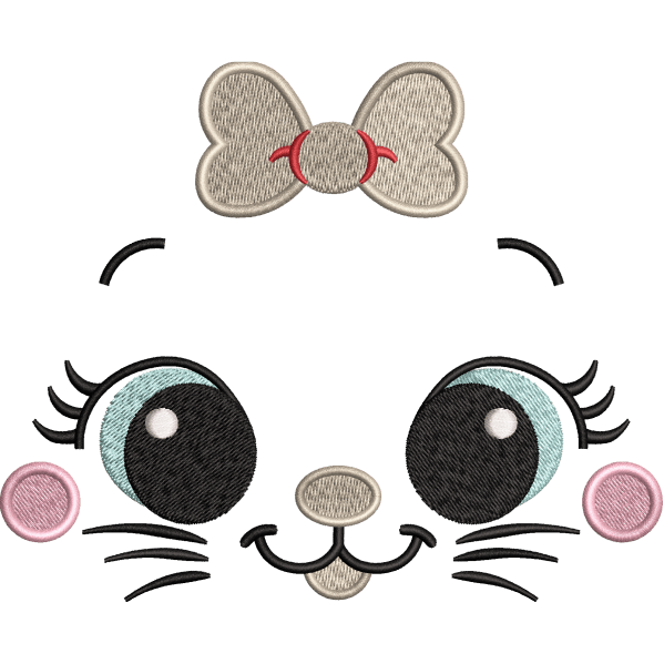 Smiley Cat Face Embroidery Design