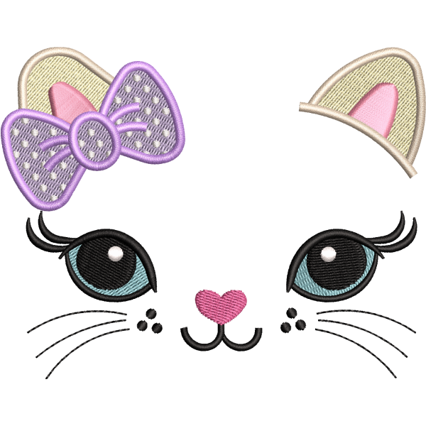 Cat Face with Purple Bow Design