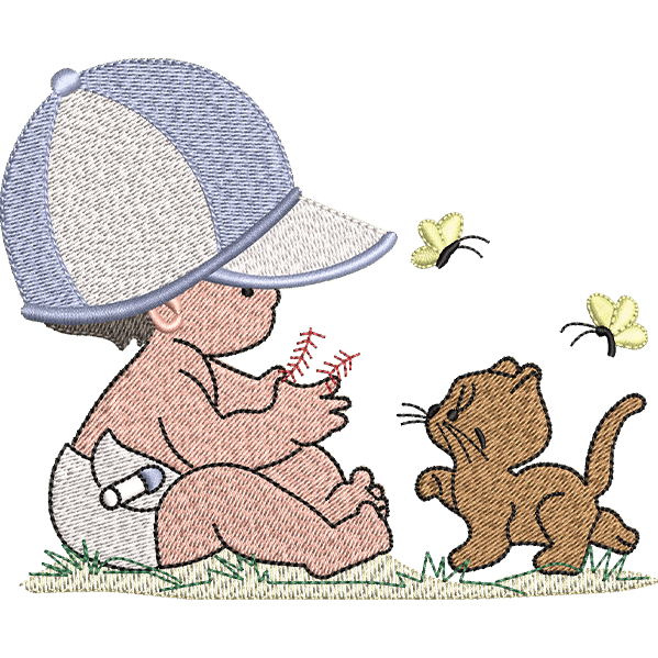 Baby With Cat Embroidery Design