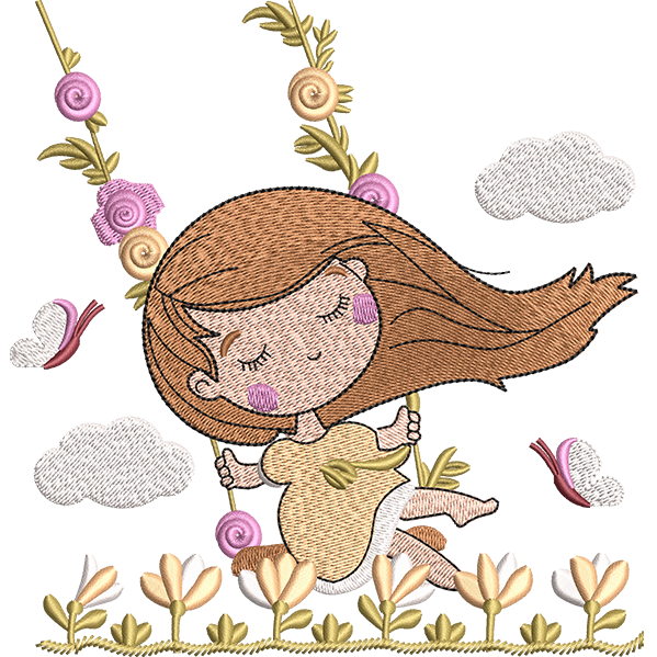 Doll Swinging Embroidery Design