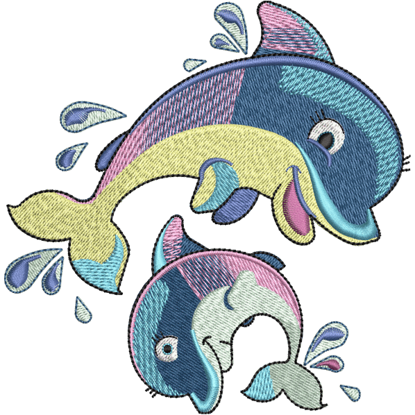 Playing Dolphins Embroidery Design