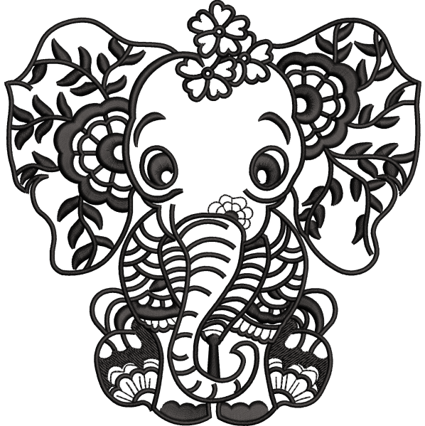 flower elephant embroidery design