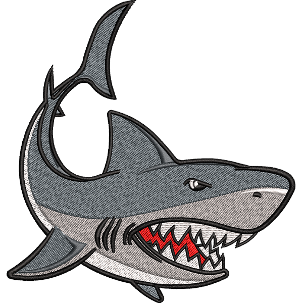 Angry Shark Embroidery Design