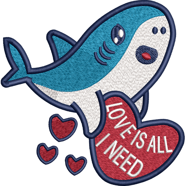 Loving Whale Embroidery Design