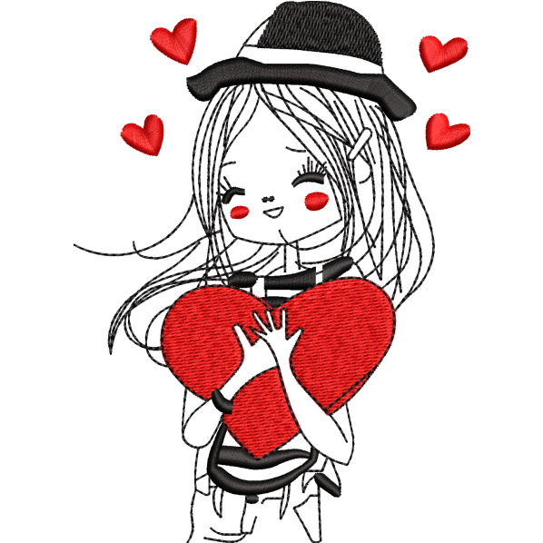 heart girl embroidery design