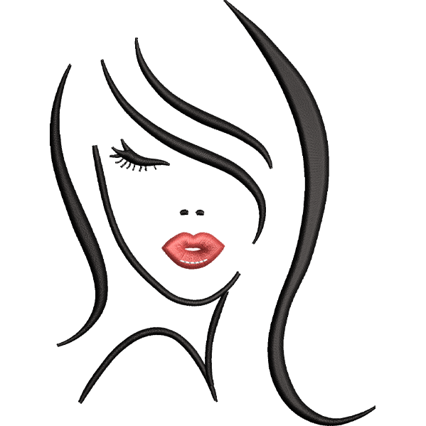Red Lips Girl Face Embroidery Design