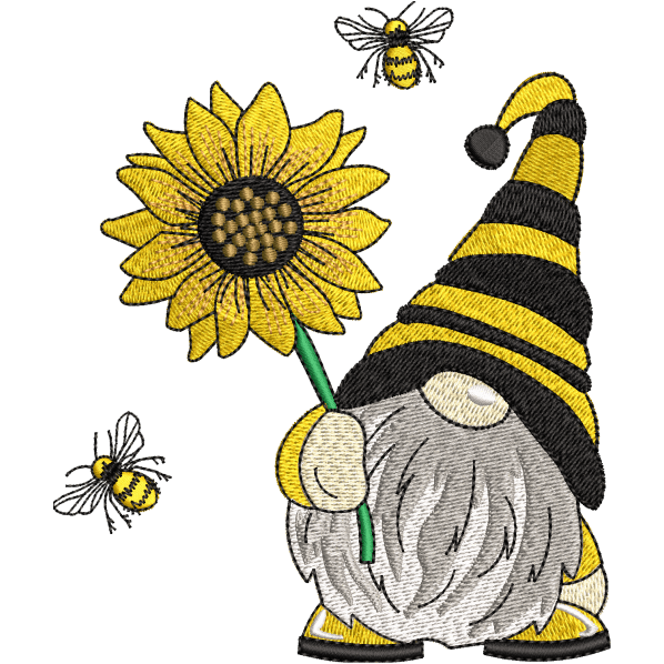 Gnome Bee With Flower Embroidery Design