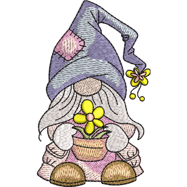 gnome flower embroidery design