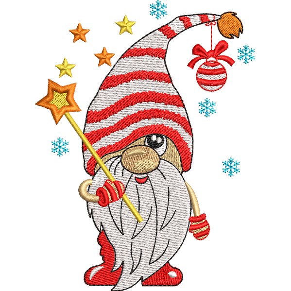Gnome With Star Stick Embroidery Design