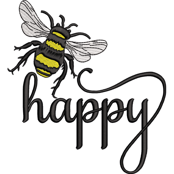 happy bee embroidery design