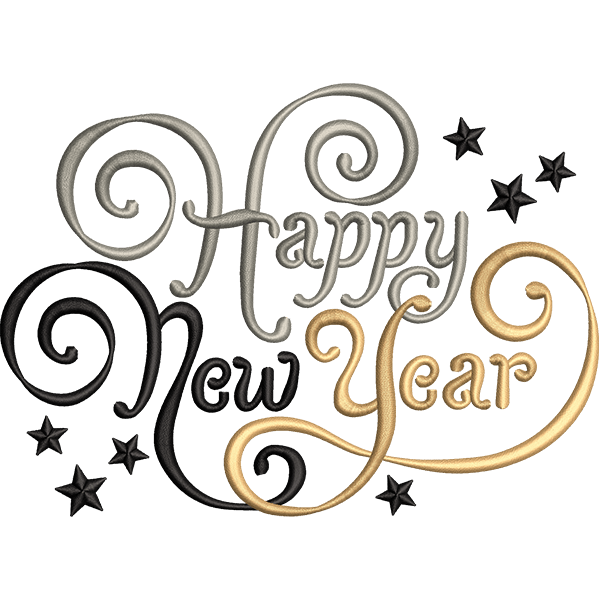 Happy New Year Text Embroidery Design