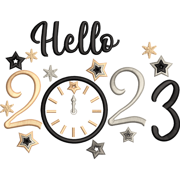 Hello 2023 Outline Embroidery Design