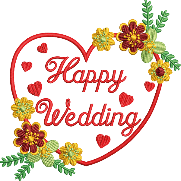 happy wedding embroidery design