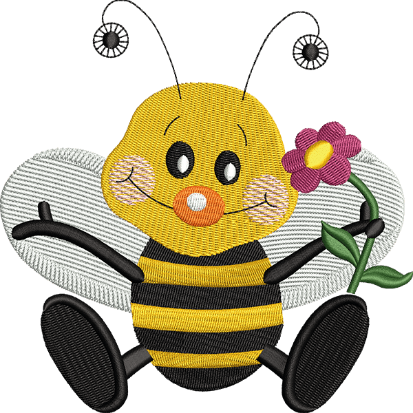 happy honey bee embroidery design