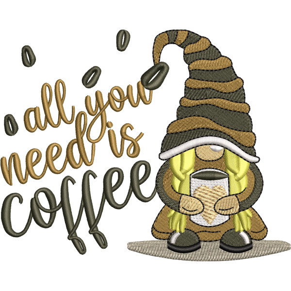 Need Coffee Embroidery Design
