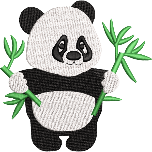 Panda With Grass Embroidery Design