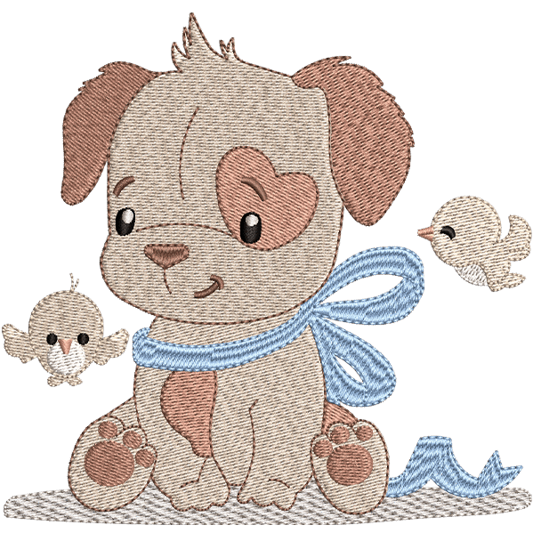 Puppy With Baby Sparrow Design