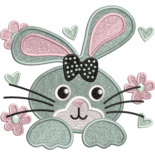 flower rabbit embroidery design