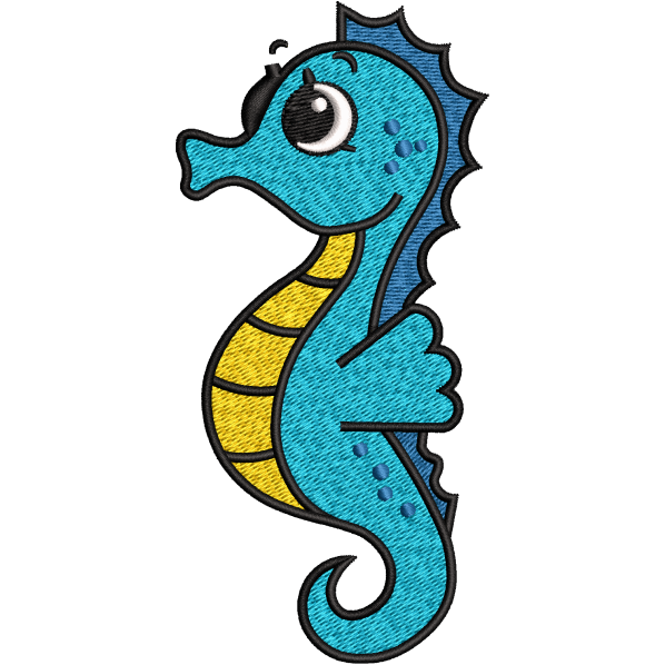 Blue Seahorse Embroidery Design
