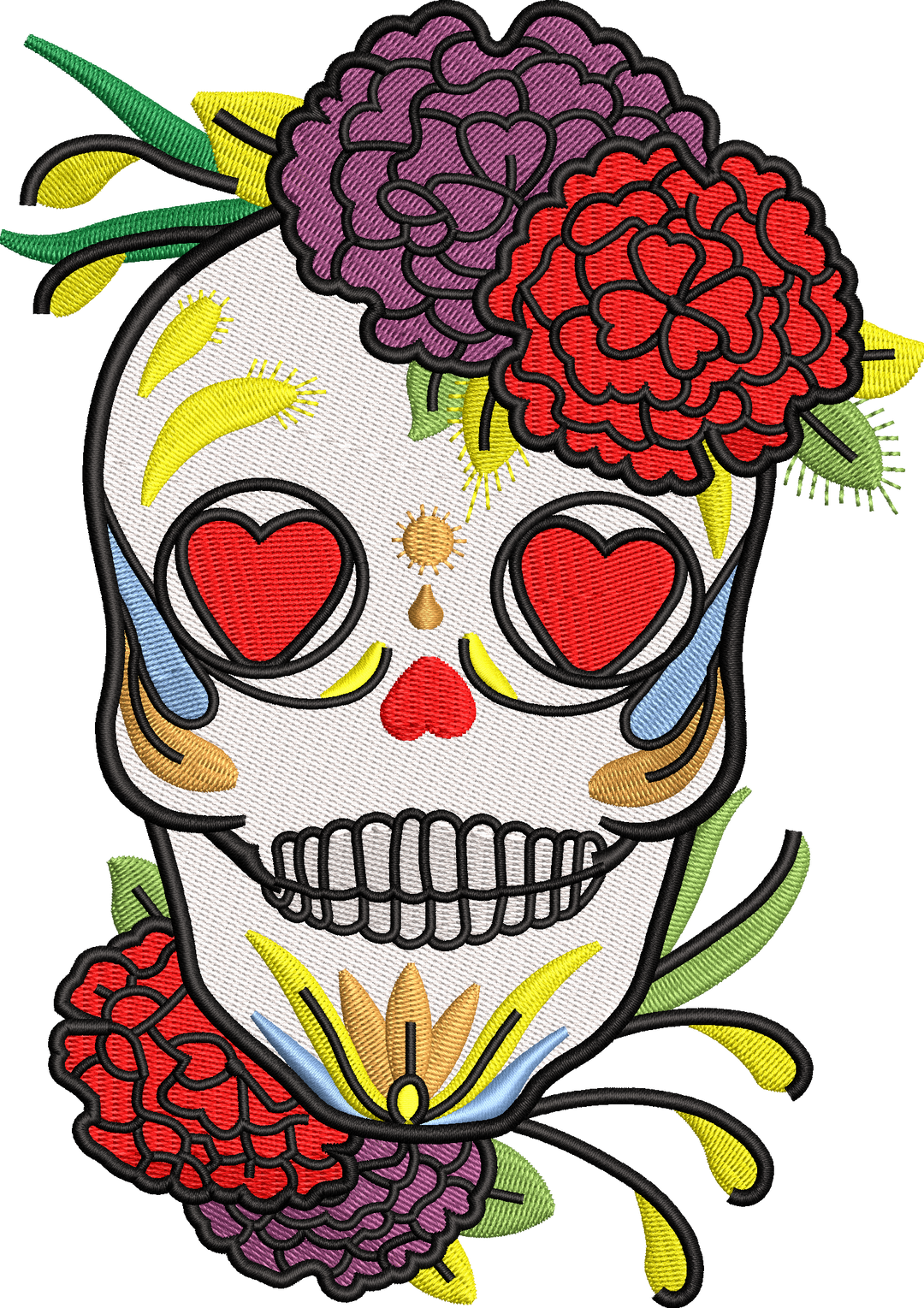 Skull With Flowers Embroidery Design