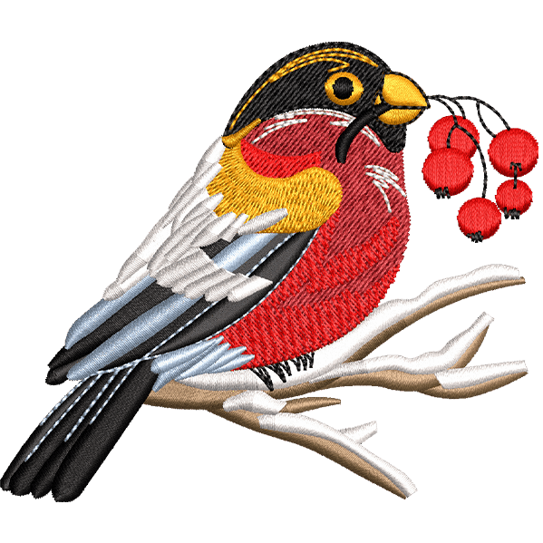 Sparrow Having Cherry Embroidery Design