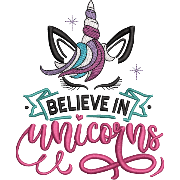 Unicorn Believe Embroidery Design