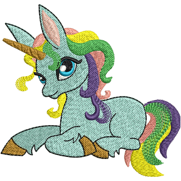 Cute Green Unicorn Embroidery Design