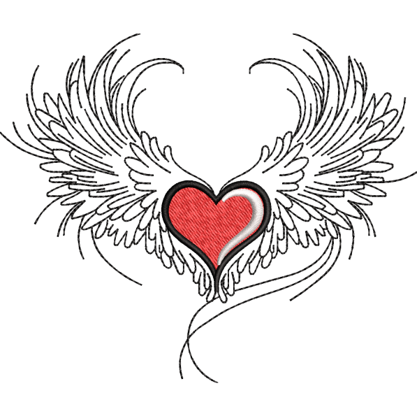 wings heart embroidery design