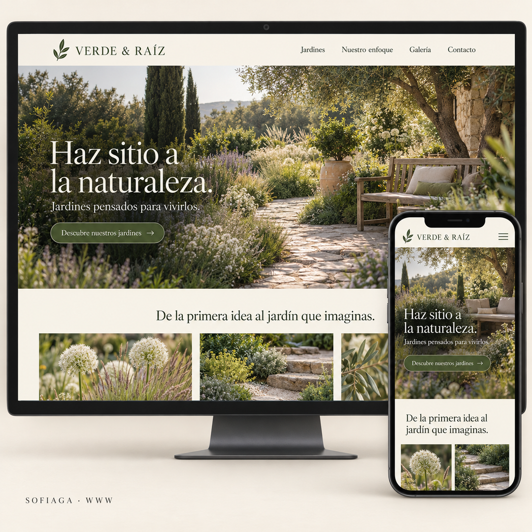 Landscaping website design concept by Sofiaga, shown on desktop and mobile.