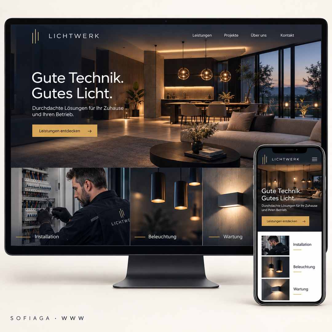 Electrical services website design concept by Sofiaga, shown on desktop and mobile.