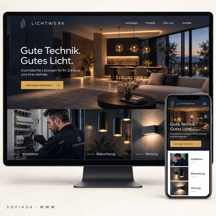 Electrical services website design concept by Sofiaga, shown on desktop and mobile.
